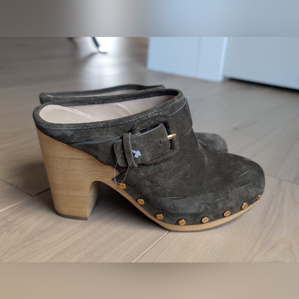 Veronica Beard Women’s Dacey Buckle Suede Clogs Military Green US 7 NWOT NWOB! - Picture 3 of 7